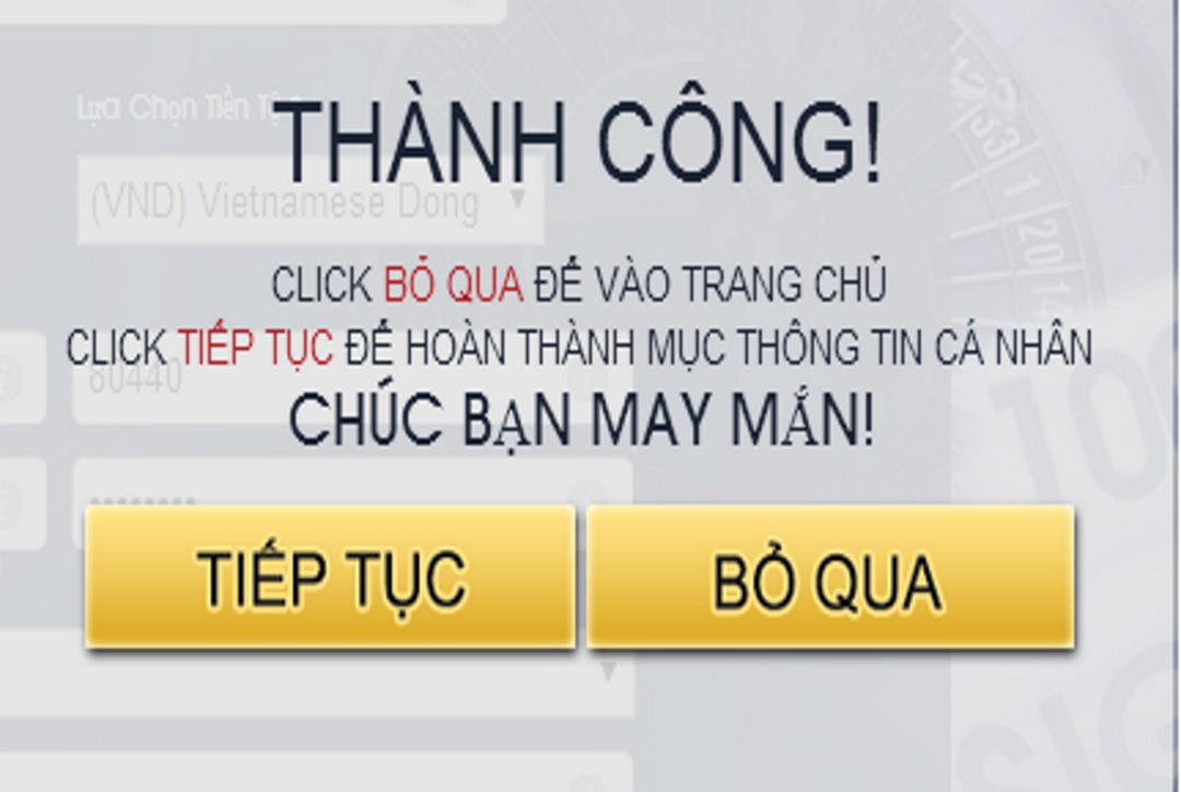 Giao diện thông báo đăng ký tài khoản M88 thành công 