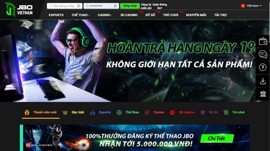 Jbovietnam có tỷ lệ hoàn trả tiền cược lớn