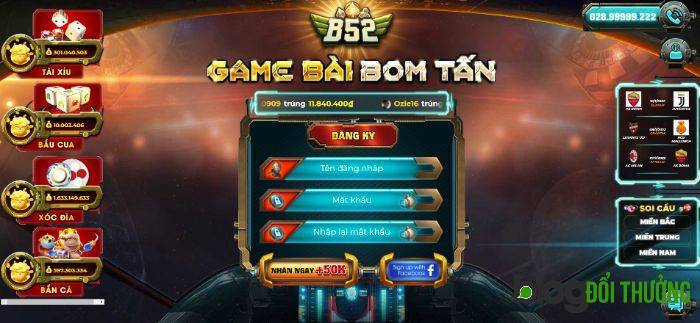 Click Đăng ký B52 Club để hiện cửa sổ mới