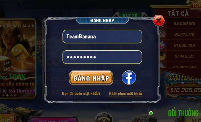 Điền thông tin đăng nhập B52 Club
