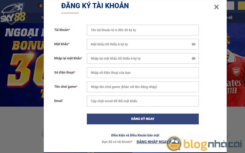 Hướng dẫn đăng ký tài khoản Sky88