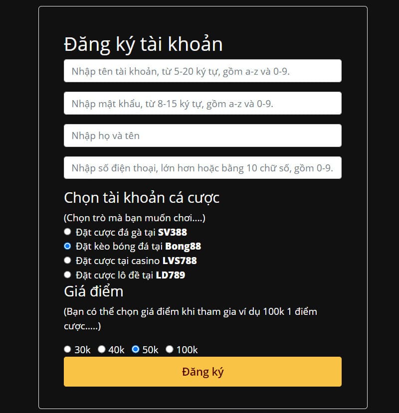 đăng ký bóng 88