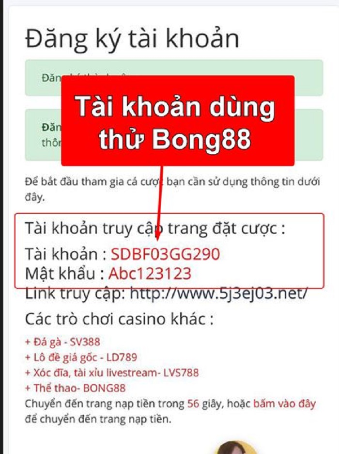 tài khoản dùng thử bong88