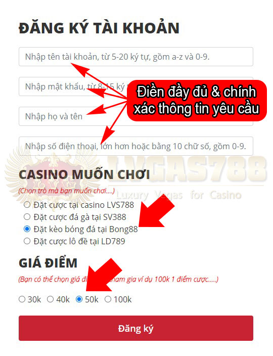 Tạo tài khoản Lvgas788.com