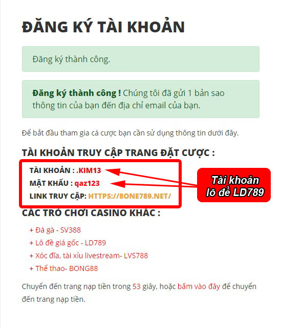 Đăng ký thành công LD789