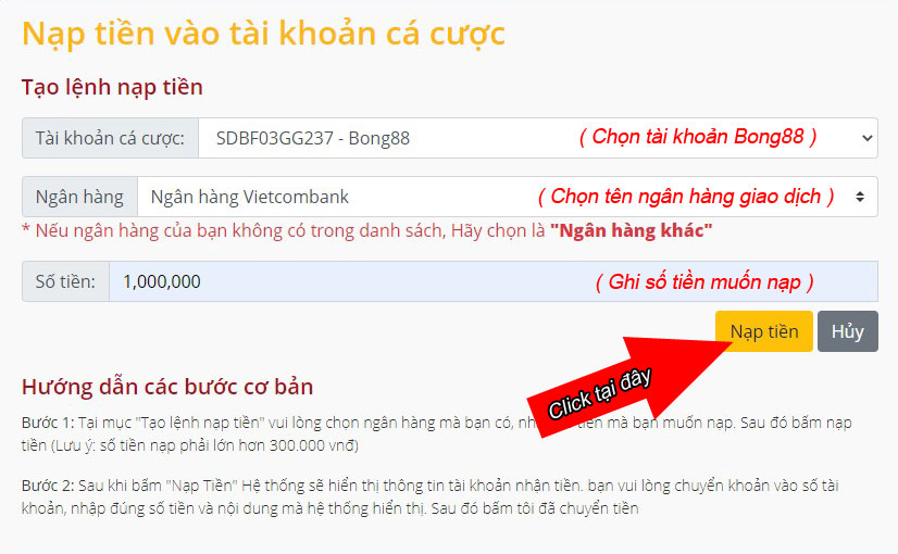 Tạo lệnh nạp tiền tại Lvgas788