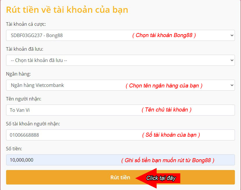 Tạo lệnh rút tiền tại Lvgas788