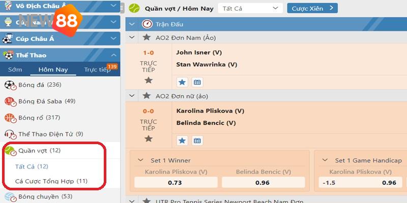 Cách chơi cá cược Quần Vợt tại nhà cái New88