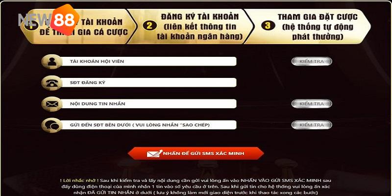 Thao tác để nhận khuyến mãi đăng ký New88
