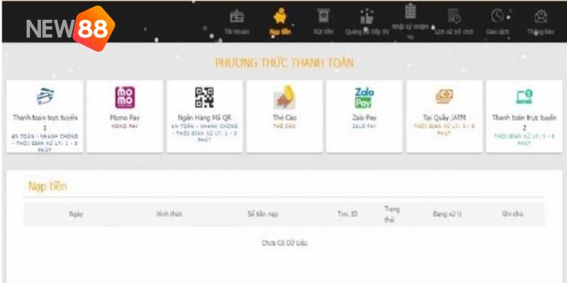 Hình thức nạp tiền New88 được ưa chuộng