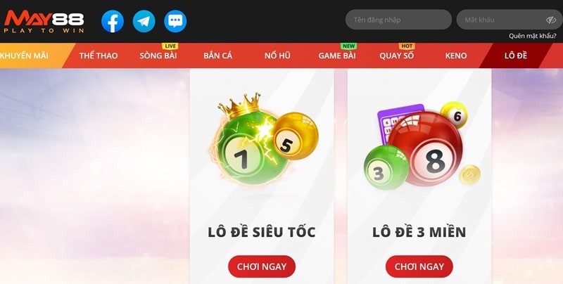 May88 chỉ có 2 sản phẩm xổ số trực tuyến là lô đề 3 miền và lô đề siêu tốc