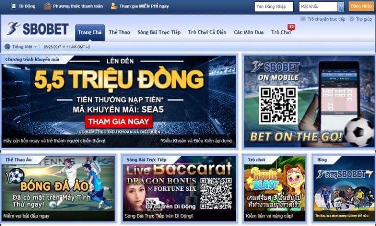 Các dịch vụ và sản phẩm của nhà cái sbobet