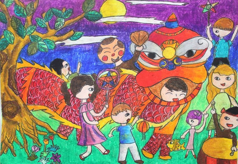 Bức tranh vẽ Trung thu: Đêm hội rước đèn
