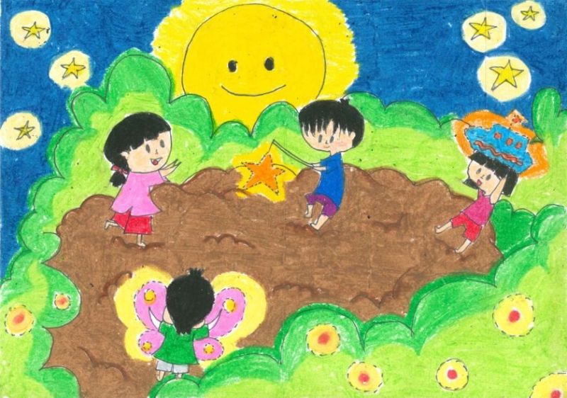 Bức tranh vẽ Trung thu: bé vui Trung thu cùng trăng