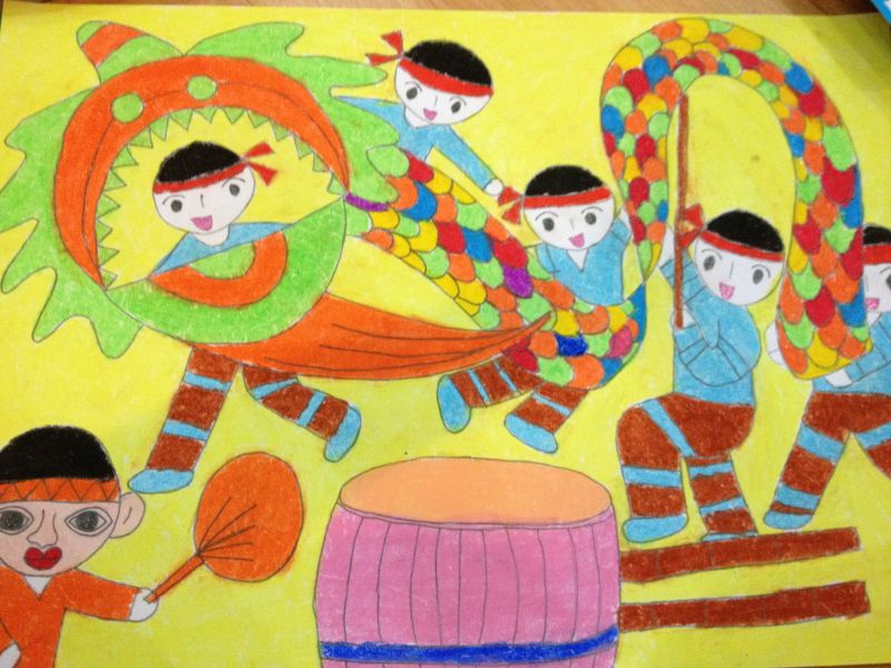 Bức vẽ Trung thu: Múa lân sư rồng