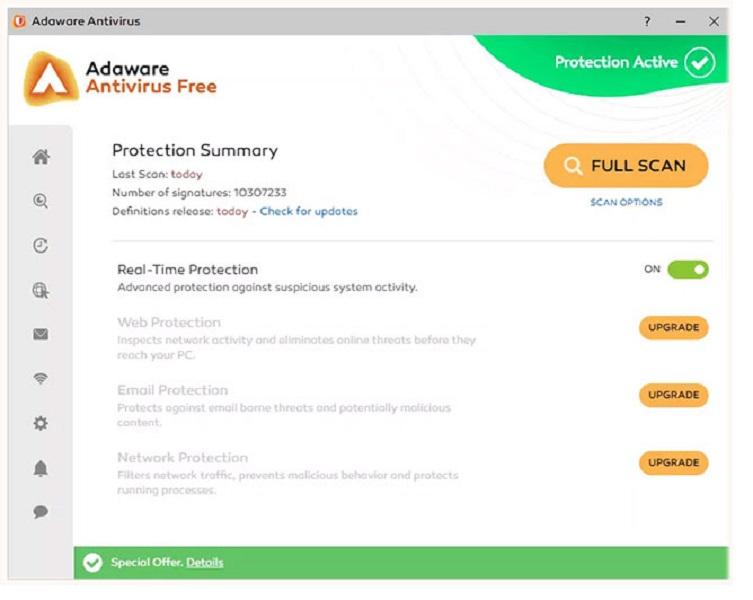 Giao diện khi người dùng khởi động Adaware Antivirus