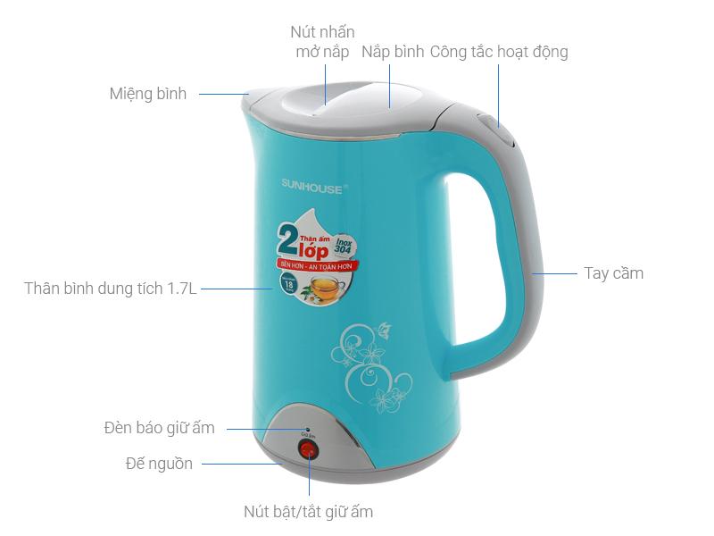 Ấm siêu tốc inox 2 lớp Sunhouse SHD-1388G