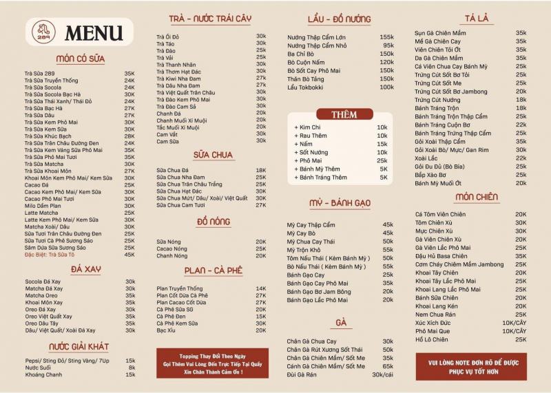 Ăn vặt trà sữa 289 Núi Thành