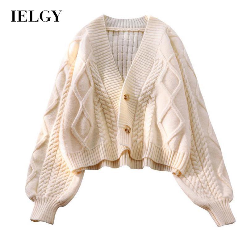 Áo cardigan IELGY dệt kim dáng ngắn rộng tay phồng có mùi thơm nhẹ phong cách Hàn Quốc dành cho nữ