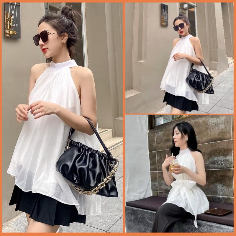 Áo cổ yếm và chân váy xòe