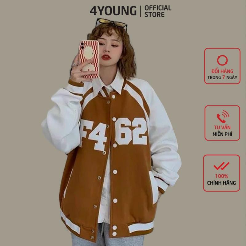 Áo khoác bomber nữ đẹp form rộng in họa tiết dễ thương phong cách Ulzzang 4YOUNG TP852