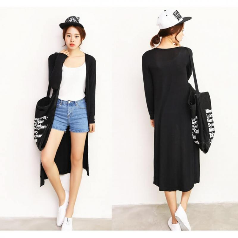 Áo khoác cardigan dáng dài + quần jean