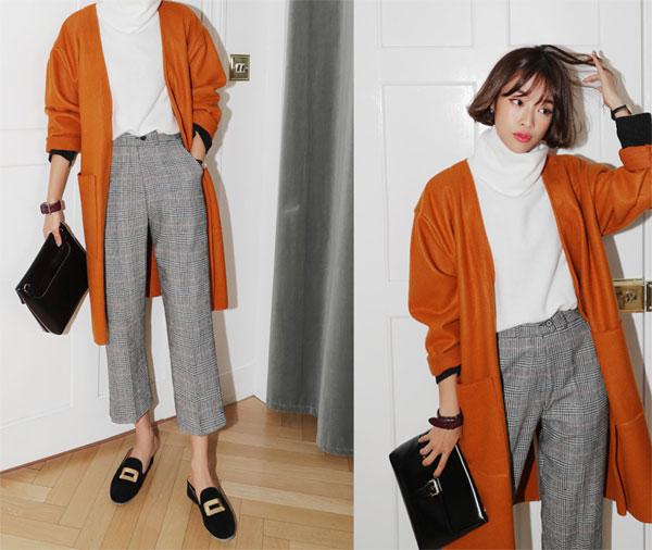 Áo len cổ lọ + áo cardigan