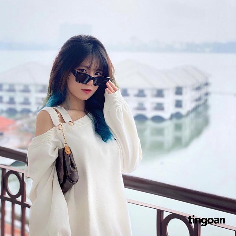 Áo len lệch vai trắng tingoan RUNAWAY SWEATER/WH