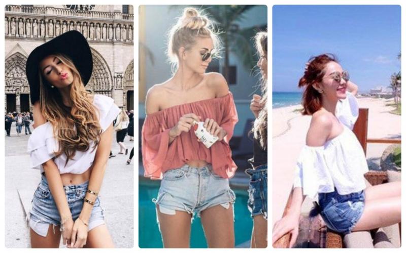 Áo trễ vai với quần shorts