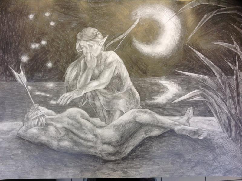 Artemis bên xác Orion