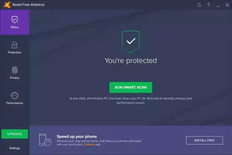 Giao diện với logo quen thuộc của Avast