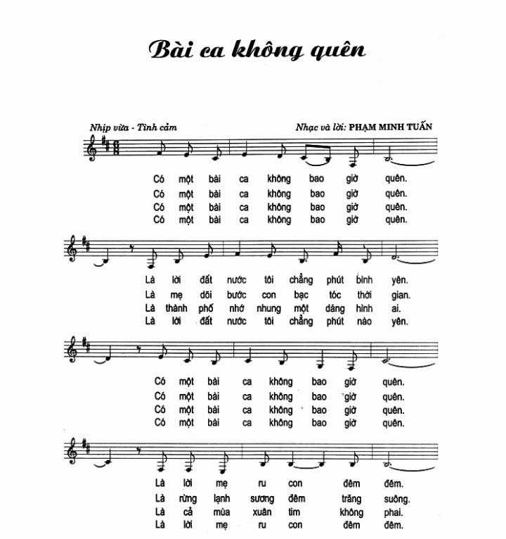 Lời bài hát Bài ca không quên