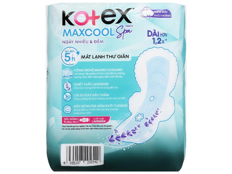 Băng Vệ Sinh Kotex Maxcool French Spa Dành Cho Ngày Nhiều Và Đêm 28cm x 14 Miếng