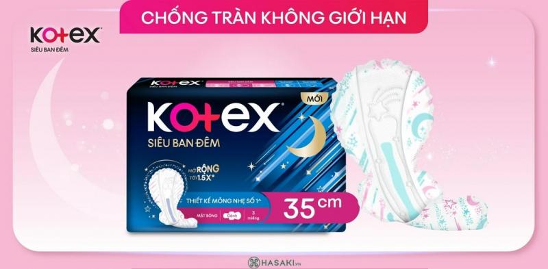 Băng vệ sinh Kotex siêu ban đêm cánh 35cm (3 miếng)