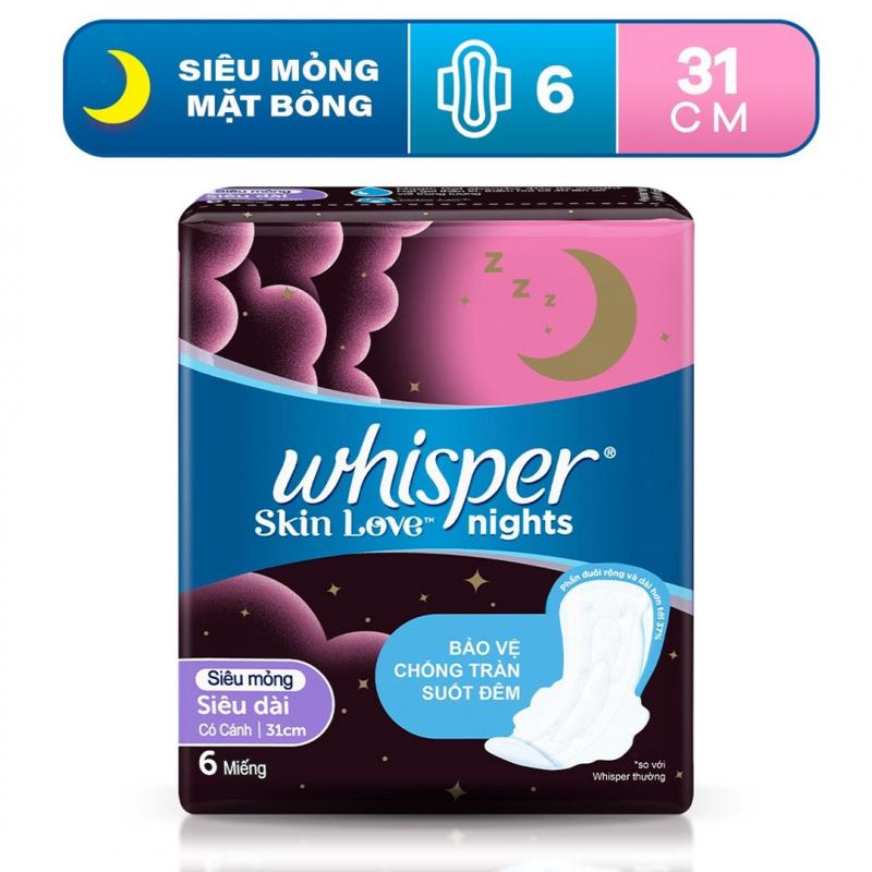 Băng Vệ Sinh Siêu Mỏng Có Cánh Ban Đêm SkinLove 31CM Whisper