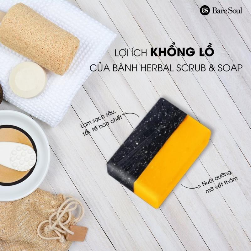 Bánh xà phòng BareSoul Herbal Scrub & Soap giảm mụn và thâm cơ thể
