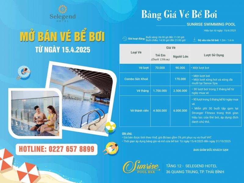 Bể bơi Sunrise Swimming Pool - Tầng 12 Khách sạn Selegend
