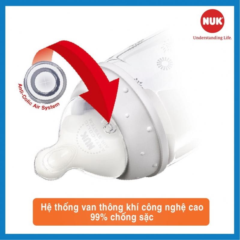 Bình sữa cổ rộng với van chống sặc công nghệ cao giúp 99% chống sặc, đầy hơi, đau bụng