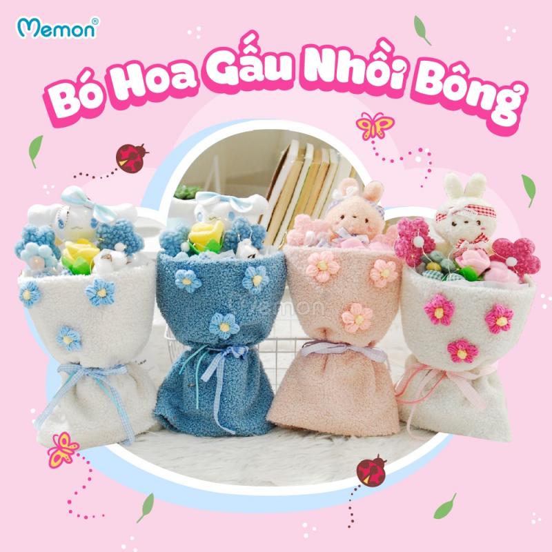 Bó hoa gấu nhồi bông bọc vải mềm mại dễ thương cao cấp Memon
