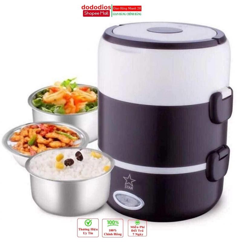Bộ hộp cơm giữ nhiệt văn phòng cao cấp cắm điện inox 3 tầng Dododios
