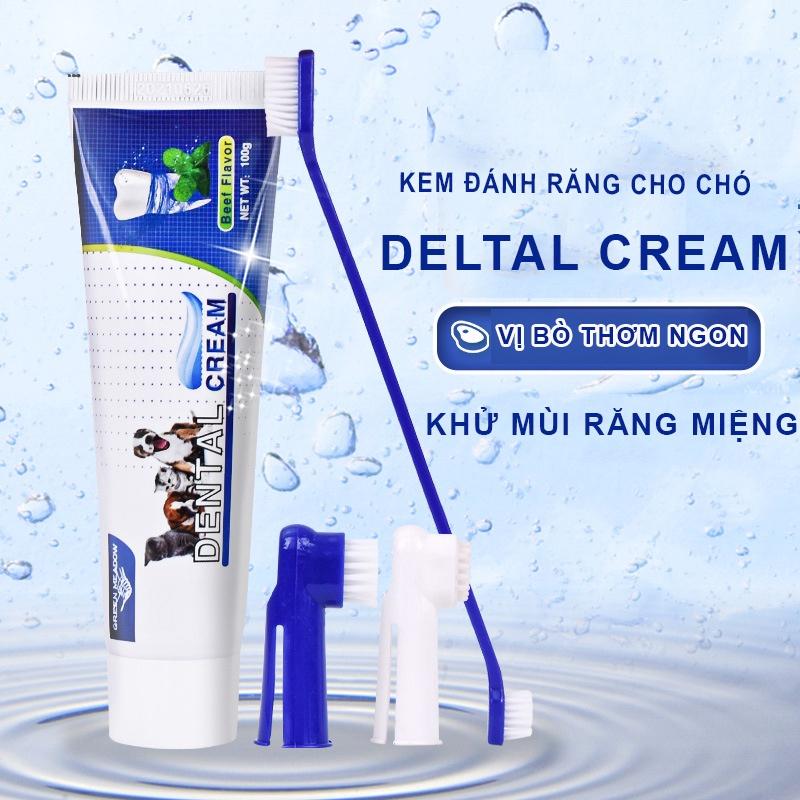 Bộ kem đánh răng cho chó ăn được Hipipet Delta Cream