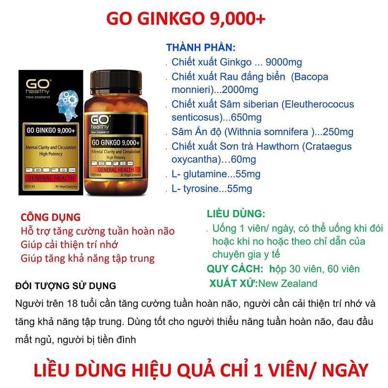 Bổ não Go Healthy Ginkgo 9000+ hoạt huyết dưỡng não tăng cường tuần hoàn não cải thiện trí nhớ tăng khả năng tập trung