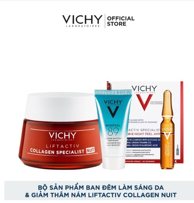 Bộ sản phẩm chăm sóc da làm sáng, giảm thâm nám ban đêm Vichy Liftactiv Collagen Nuit