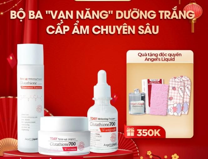 Bộ sản phẩm trắng cấp ẩm đa tầng Angel's Liquid Whitening Program Glutathione