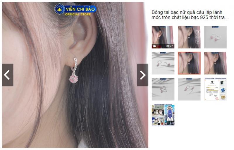 Bông tai bạc nữ quả cầu lấp lánh móc tròn