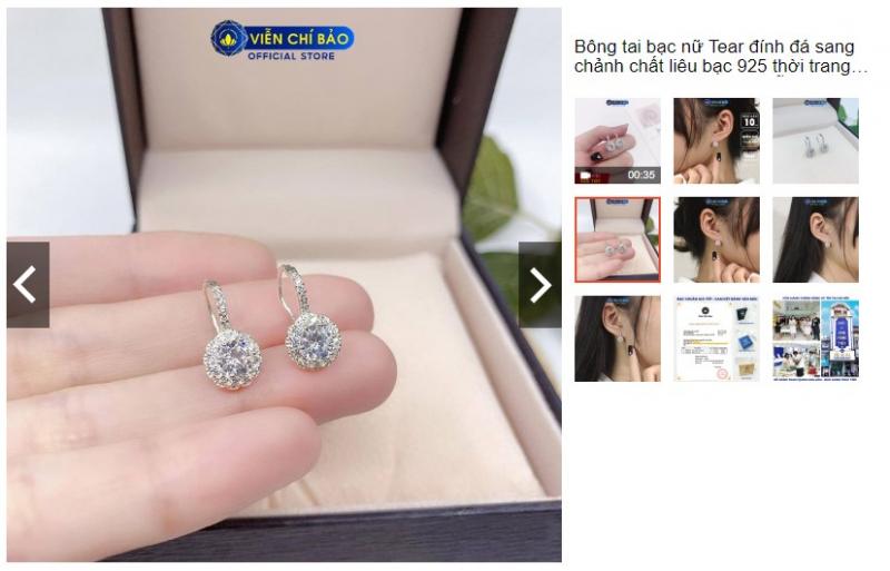 Bông tai bạc nữ Tear đính đá sang chảnh