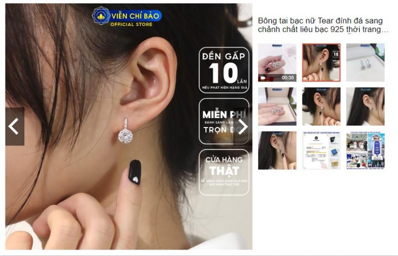 Bông tai bạc nữ Tear đính đá sang chảnh