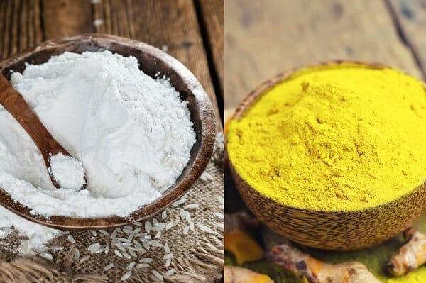 Tẩy lông mặt bằng bột nghệ và cám gạo