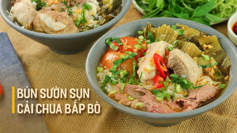 Bún sườn cải chua bắp bò