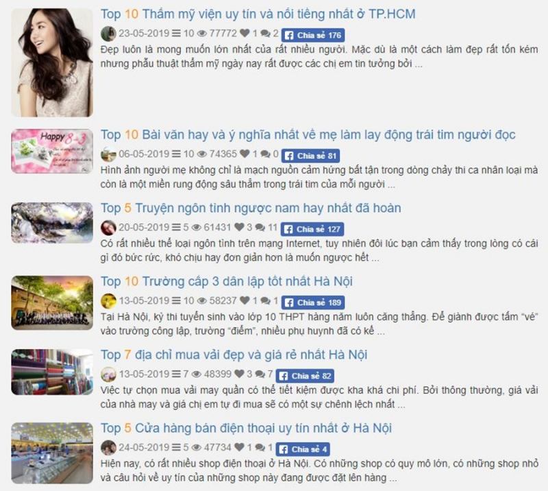 Những chủ đề có view cao trên toplist